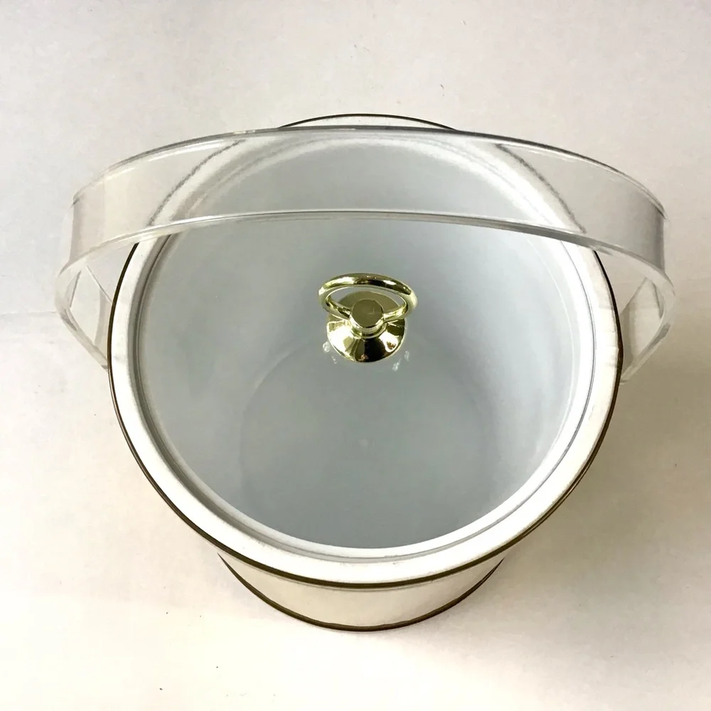 Vintage Drulane Ice Bucket Gold with Clear Handle & Lid 1980s Towle Co USA Made